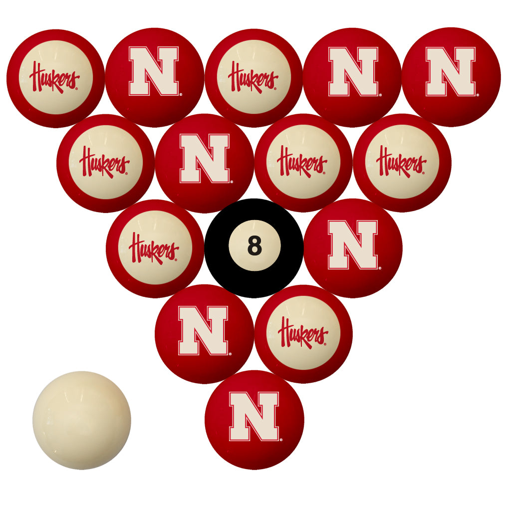 NEBRASKA SCHOOL COLOR NUMBERED BILLIARD BALL SET RED SOLID/RED STRIPE - NEBBBS300N