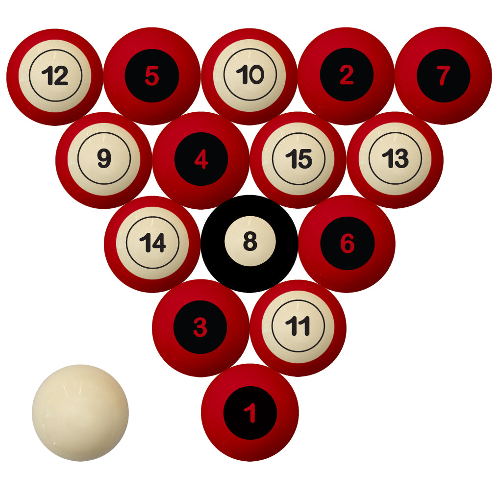 NEBRASKA SCHOOL COLOR NUMBERED BILLIARD BALL SET RED SOLID/RED STRIPE - NEBBBS300N