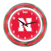 NEBRASKA NEON WALL CLOCK - 14'' RED FACE / RED NEON - NEBNWC300-14