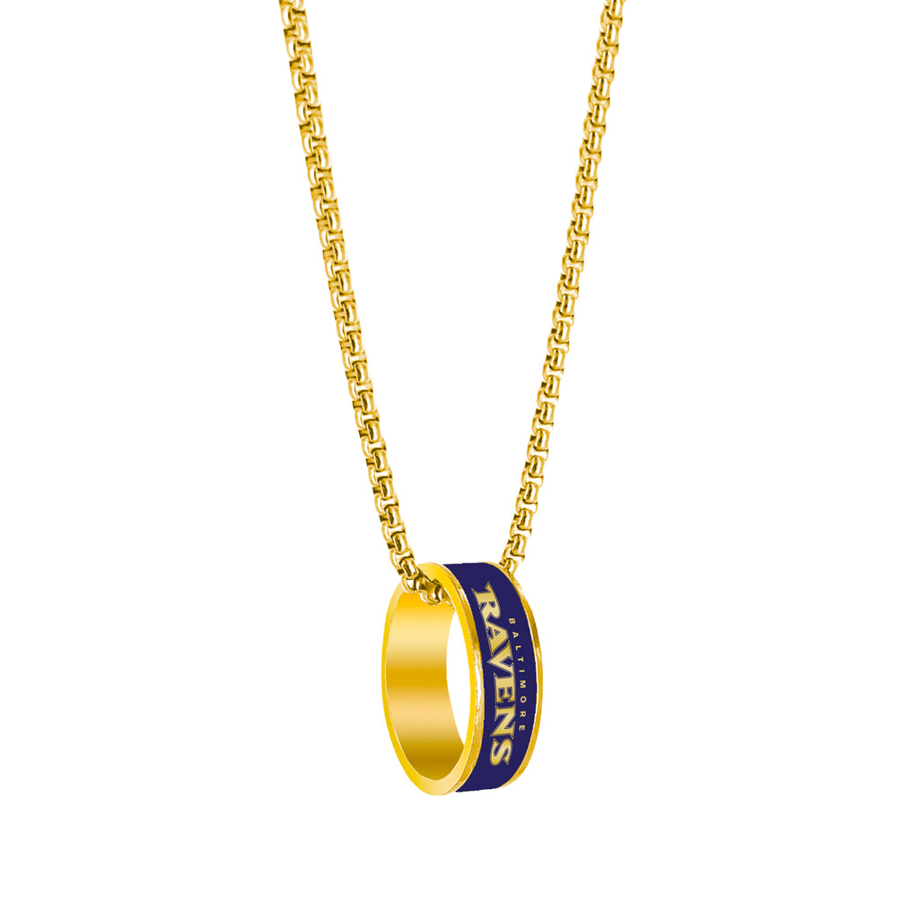 Baltimore Ravens Necklace Fashion Ring Pendant Gold - Aminco