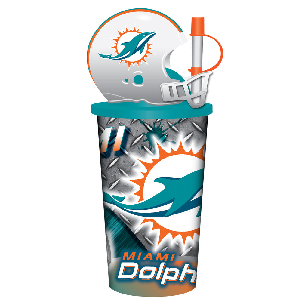 Miami Dolphins Helmet Cup 32oz Plastic with Straw - Mojo Licensing