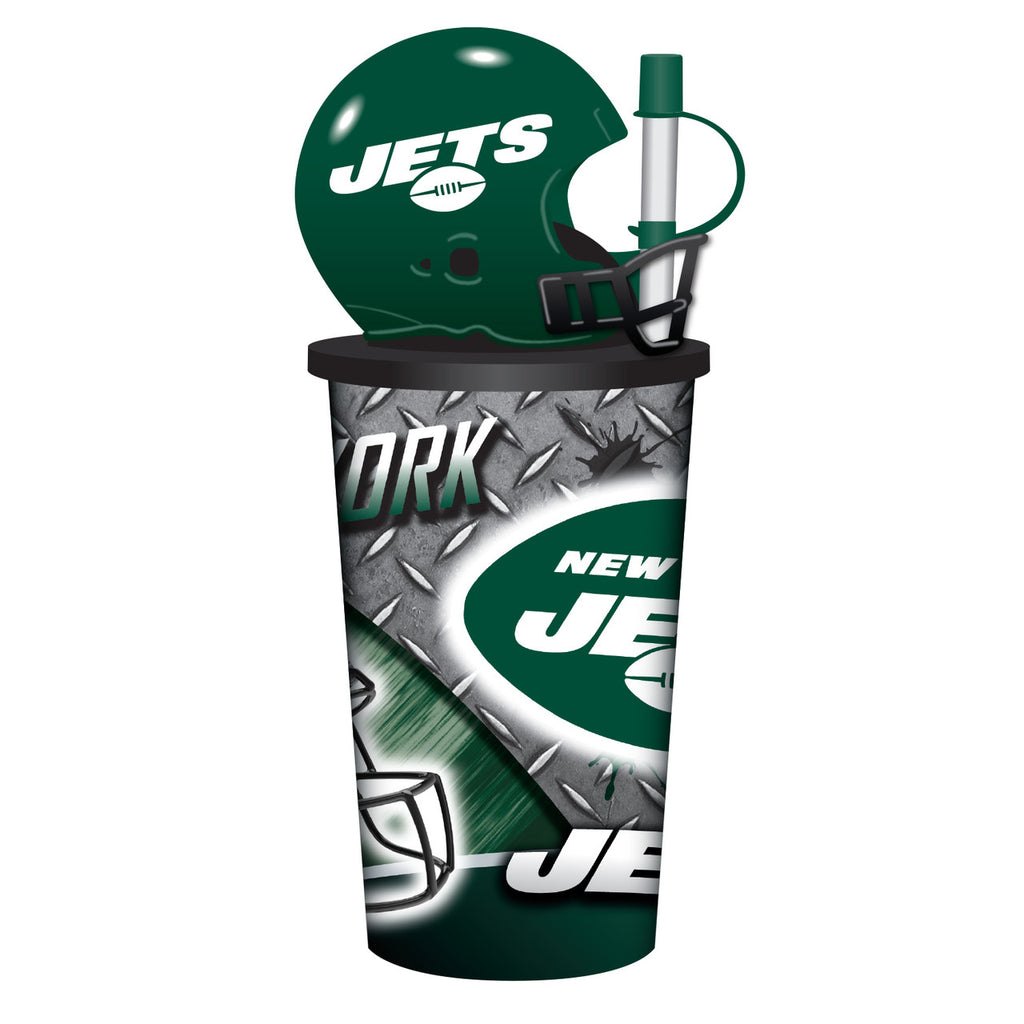 New York Jets Helmet Cup 32oz Plastic with Straw - Mojo Licensing