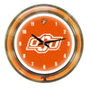 OKLAHOMA STATE NEON WALL CLOCK - 14'' ORANGE FACE / ORANGE NEON - OKSNWC200-14