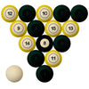OREGON SCHOOL COLOR NUMBERED BILLIARD BALL SET GREEN SOLID/GOLD STRIPE - OREBBS100N
