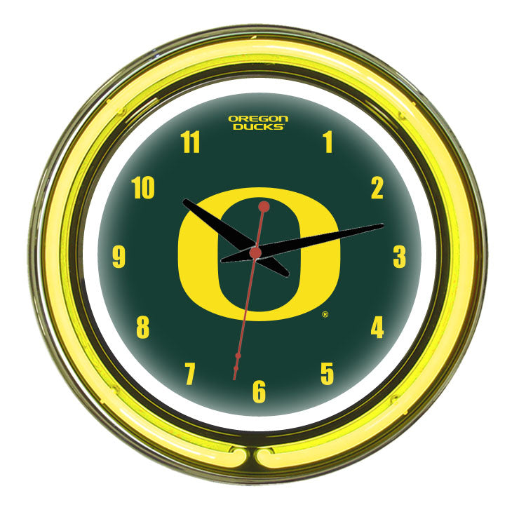 OREGON NEON WALL CLOCK - 14'' GREEN FACE / YELLOW NEON - ORENWC100-14