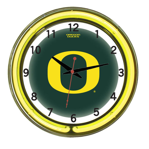 OREGON NEON WALL CLOCK - 18'' GREEN FACE / YELLOW NEON - ORENWC100-18