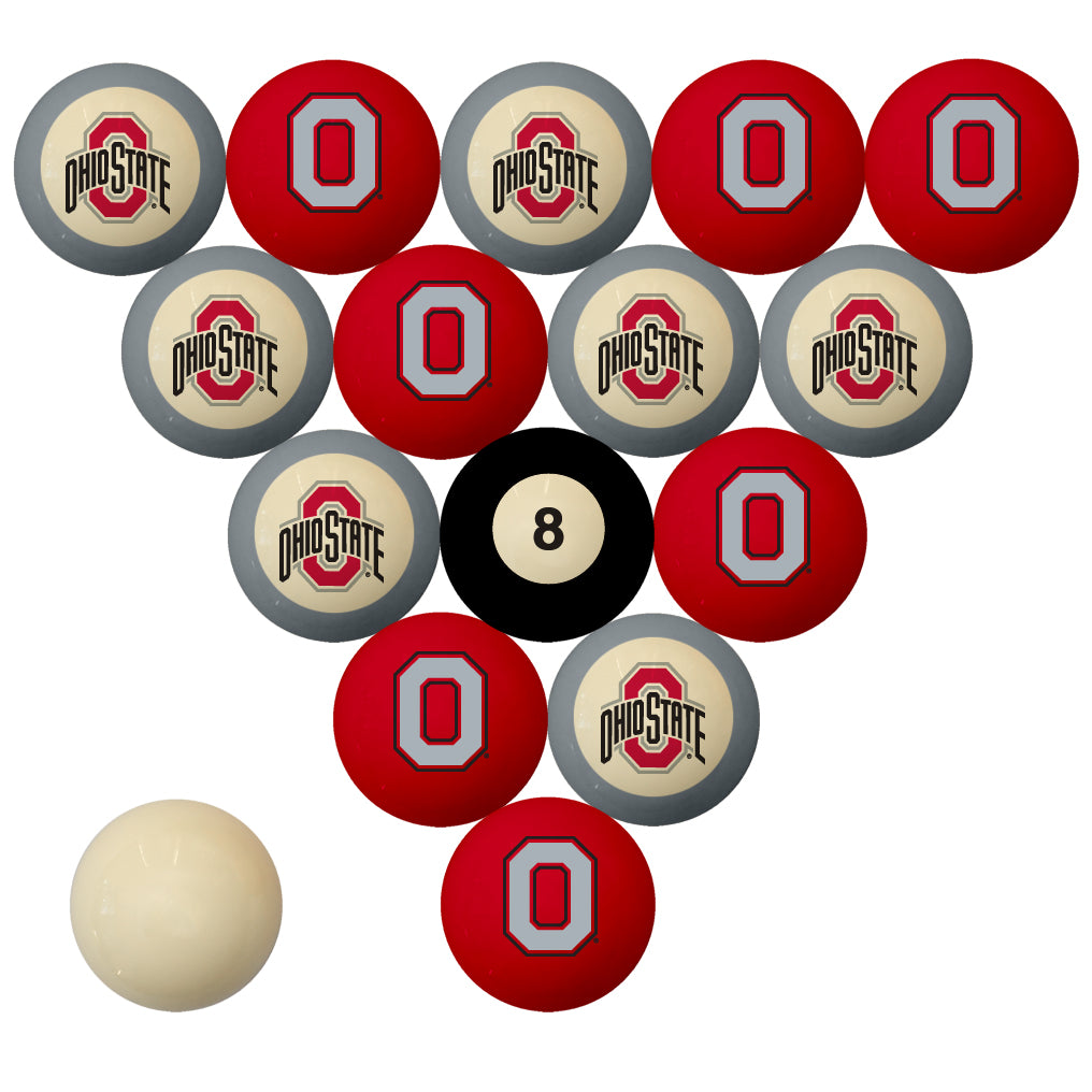 OHIO STATE SCHOOL COLOR NUMBERED BILLIARD BALL SET SCARLET SOLID/GRAY STRIPE - OSUBBS200N