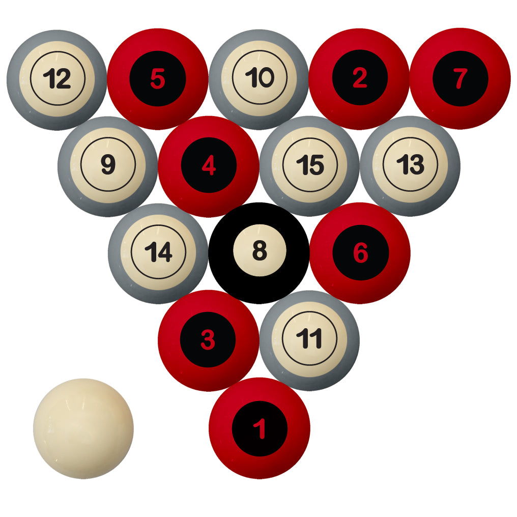 OHIO STATE SCHOOL COLOR NUMBERED BILLIARD BALL SET SCARLET SOLID/GRAY STRIPE - OSUBBS200N