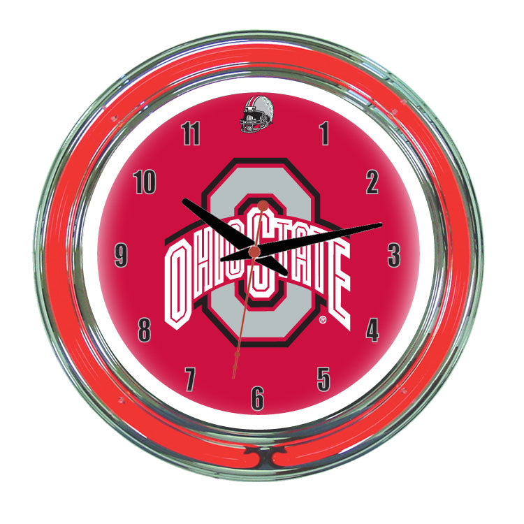 OHIO STATE NEON WALL CLOCK - 14'' SCARLET FACE / RED NEON - OSUNWC100-14