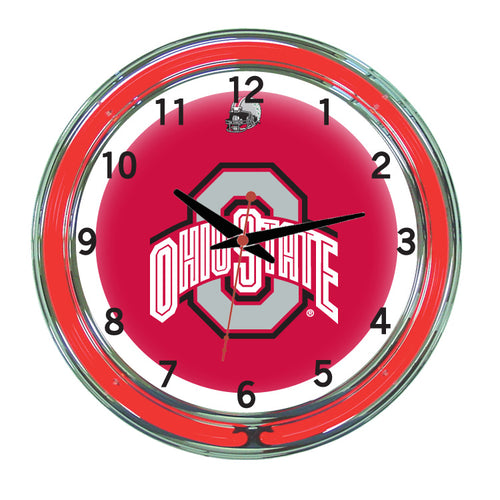 OHIO STATE NEON WALL CLOCK - 18'' SCARLET FACE / RED NEON - OSUNWC100-18