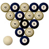 PITTSBURGH SCHOOL COLOR NUMBERED BILLIARD BALL SET BLUE SOLID/GOLD STRIPE - PITBBS100N