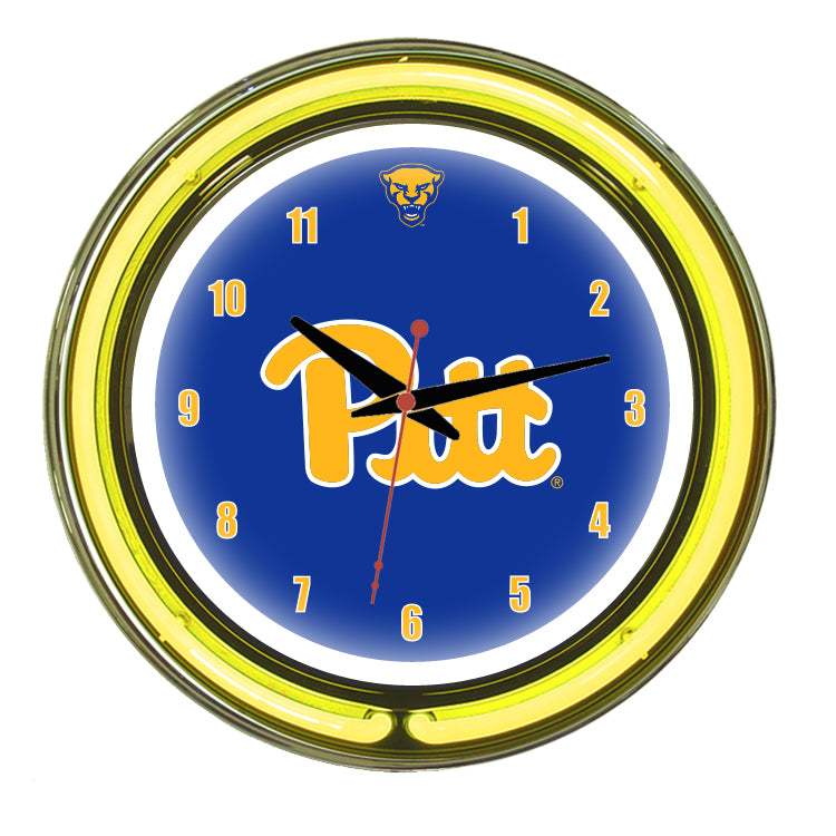 PITTSBURGH NEON WALL CLOCK - 14'' BLUE FACE / YELLOW NEON - PITNWC300-14