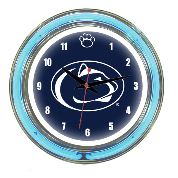 PENN STATE NEON WALL CLOCK - 14'' NAVY FACE / BLUE NEON - PSUNWC100-14