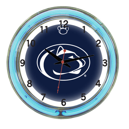 PENN STATE NEON WALL CLOCK - 18'' NAVY FACE / BLUE NEON - PSUNWC100-18