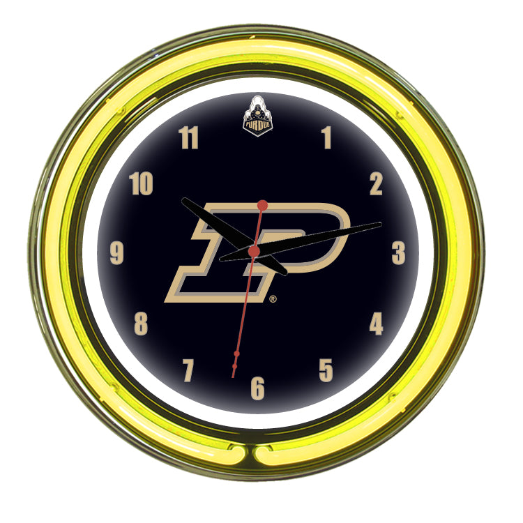 PURDUE NEON WALL CLOCK - 14'' BLACK FACE /YELLOW NEON - PURNWC100-14