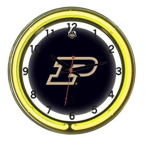 PURDUE NEON WALL CLOCK - 18'' BLACK FACE /YELLOW NEON - PURNWC100-18