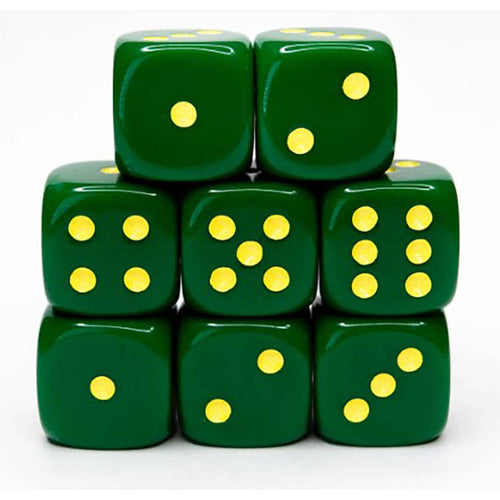 Role 4 Initiative Llc -   8Ct Dice Set: 18Mm D6: Opaque Dark Green With Yellow