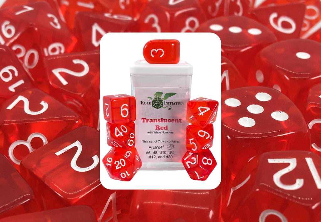 Role 4 Initiative - Role 4 Initiative Set Of 7 Dice With Arch D4 Translucent Red With White