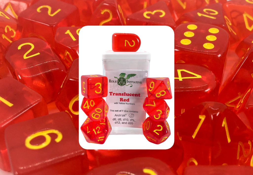 Role 4 Initiative - Role 4 Initiative Set Of 7 Dice With Arch D4 Translucent Red With Yellow