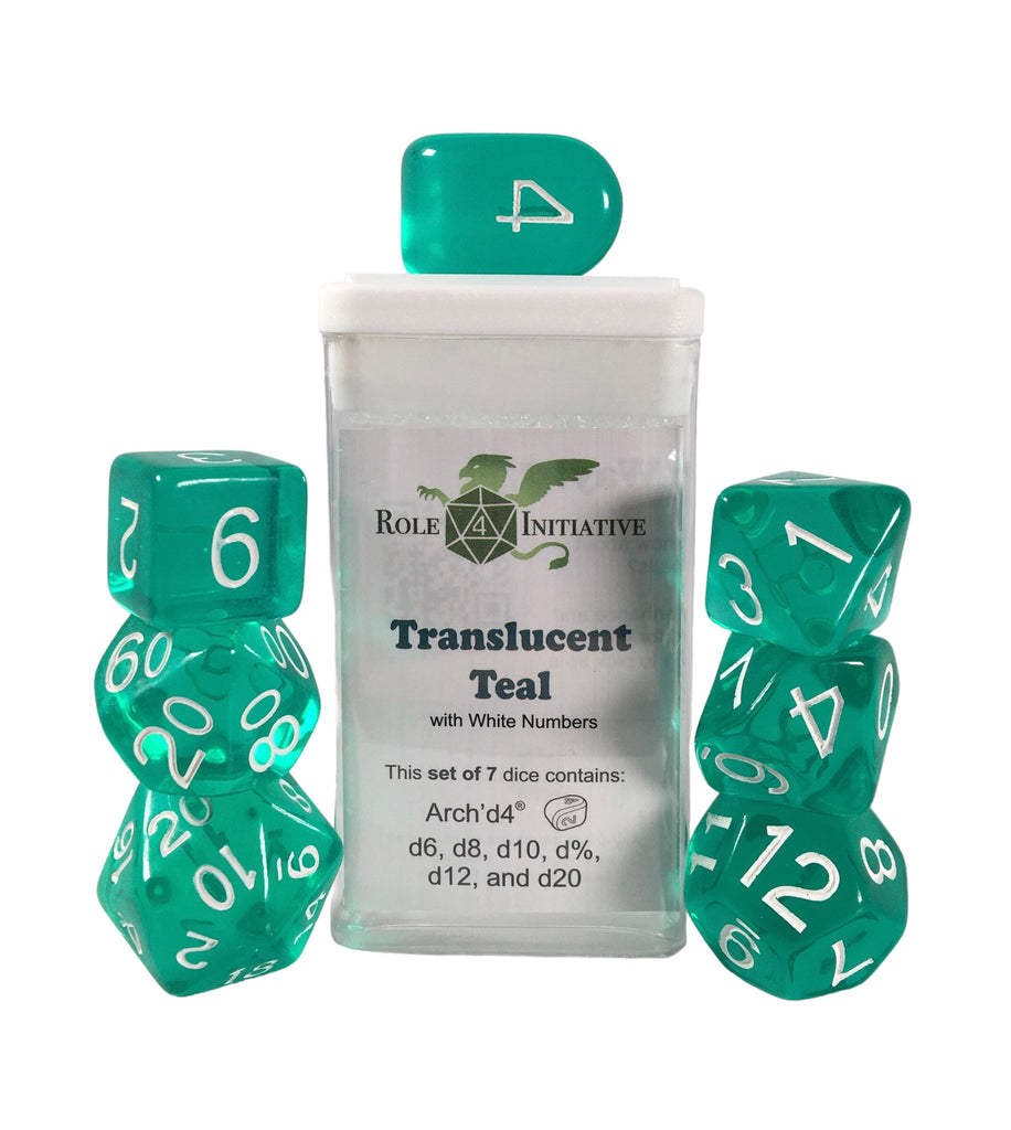 Role 4 Initiative - Role 4 Initiative Set Of 7 Dice With Arch D4 Translucent Teal