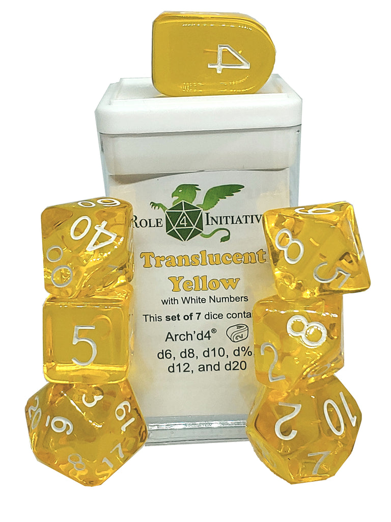 Role 4 Initiative - Role 4 Initiative Set Of 7 Dice With Arch D4 Translucent Yellow