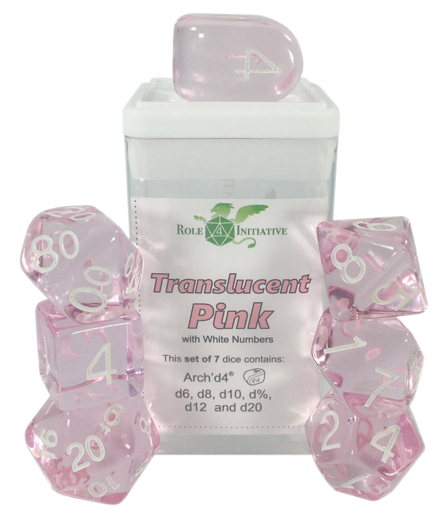 Role 4 Initiative - Role 4 Initiative Set Of 7 Dice With Arch D4 Translucent Pink With White