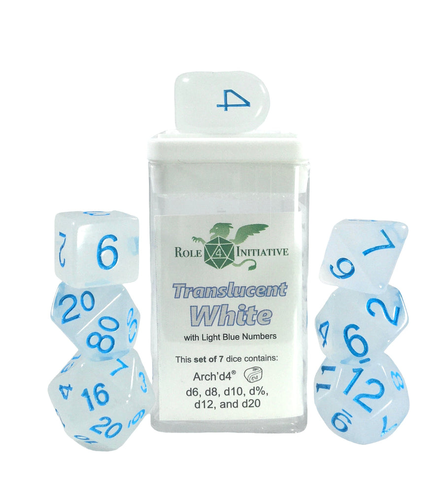 Role 4 Initiative - Role 4 Initiative Set Of 7 Dice With Arch D4 Translucent White With Blue