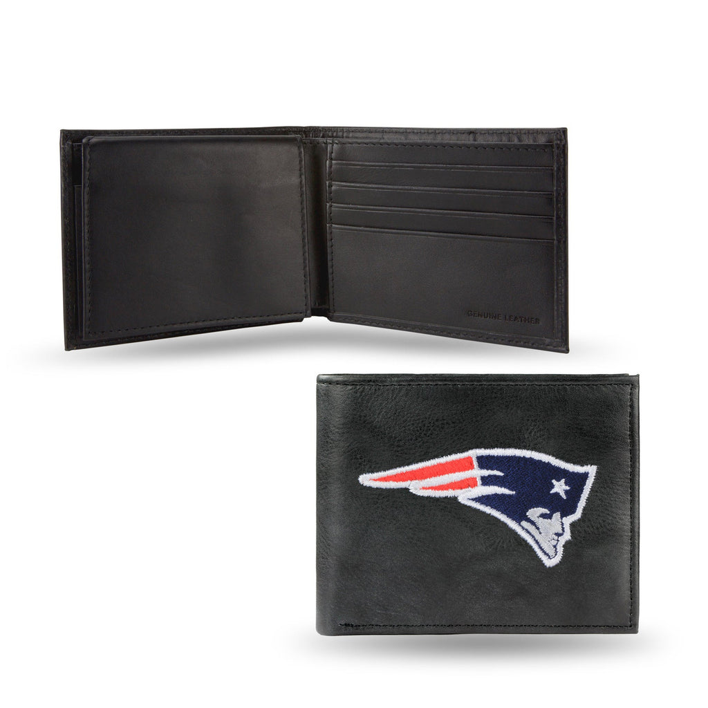 New England Patriots Wallet Billfold Leather Embroidered Black - Rico Industries