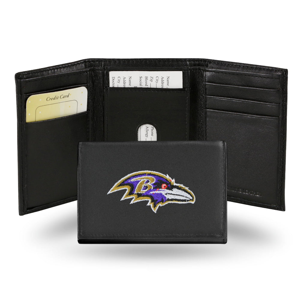 Baltimore Ravens Wallet Trifold Leather Embroidered - Rico Industries