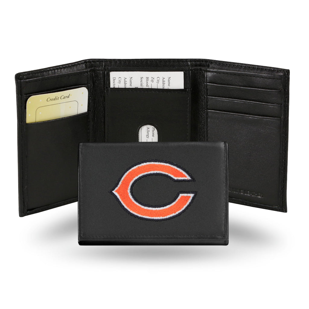 Chicago Bears Wallet Trifold Leather Embroidered - Rico Industries