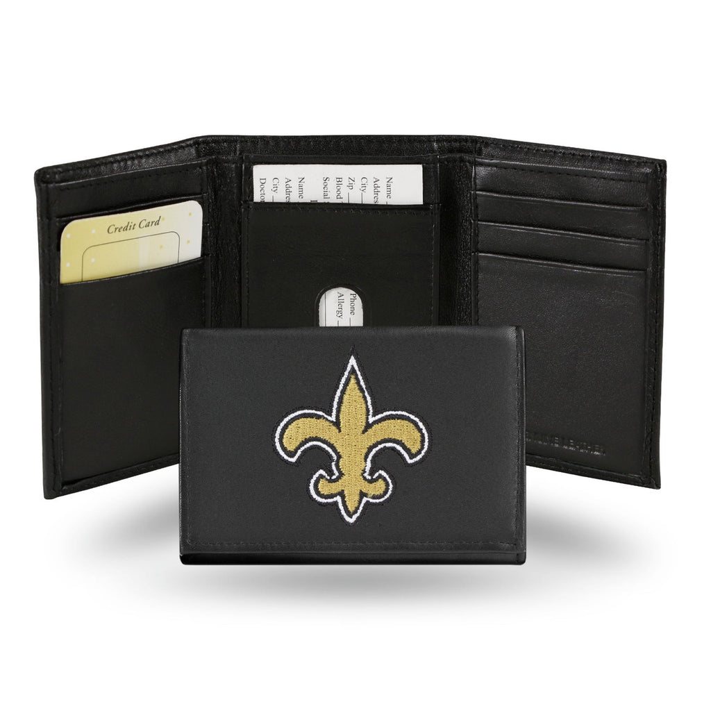 New Orleans Saints Wallet Trifold Leather Embroidered - Rico Industries