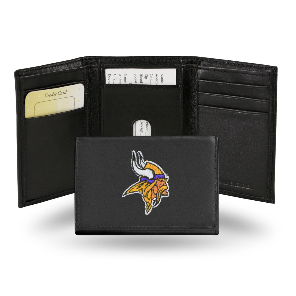Minnesota Vikings Wallet Trifold Leather Embroidered - Rico Industries