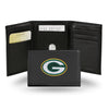 Green Bay Packers Wallet Trifold Leather Embroidered - Rico Industries