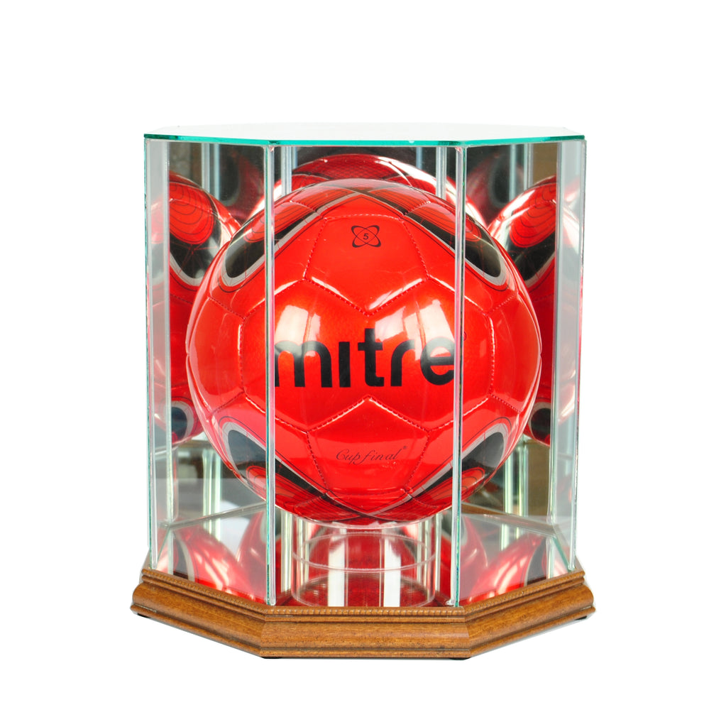 Octagon Soccer Ball Display Case with Walnut Moulding