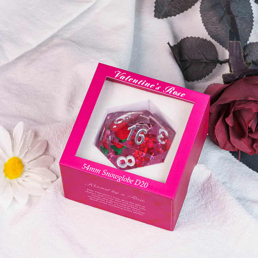 Sirius Dice -  D20 Snowglobe Large: Valentine's Rose