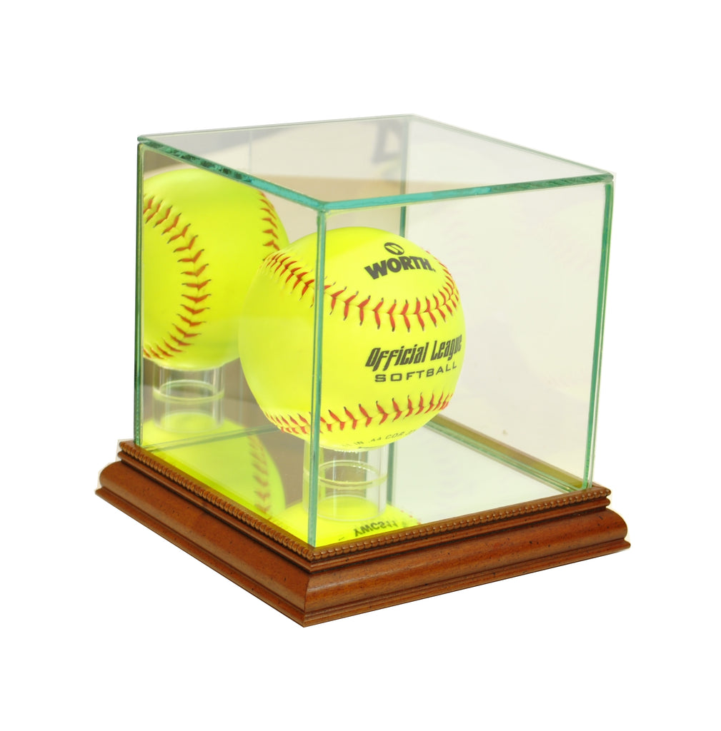 Softball Display Case with Walnut Moulding