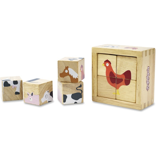 BeginAgain BGAB1211 Rubberwood Toddlers Farm Animals Blocks Set - Assorted Color