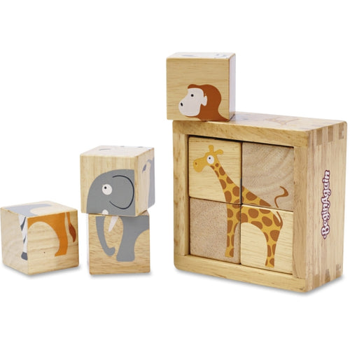 BeginAgain BGAB1210 Toddlers Safari Animals Blocks Set - Rubberwood  Assorted Color