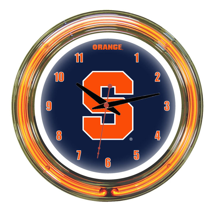 SYRACUSE NEON WALL CLOCK - 14'' BLUE FACE / ORANGE NEON - SYRNWC100-14