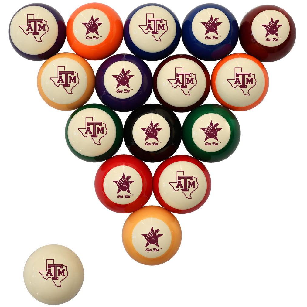 TEXAS A&M STANDARD COLOR NUMBERED BILLIARD BALL SET STANDARD COLOR BILLIARD BALL SET - TAMBBSSTD