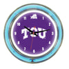 TCU NEON WALL CLOCK - 14'' PURPLE FACE / BLUE NEON - TCUNWC100-14