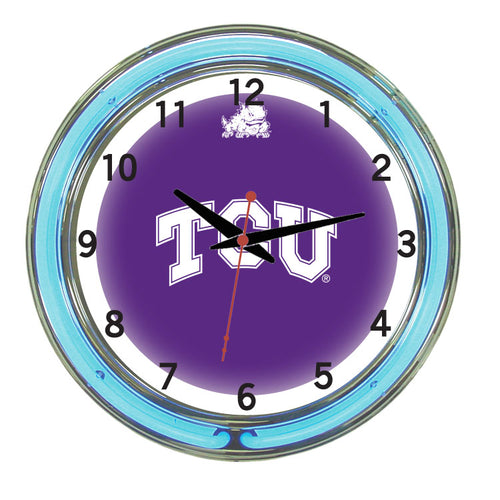 TCU NEON WALL CLOCK - 18'' PURPLE FACE / BLUE NEON - TCUNWC100-18
