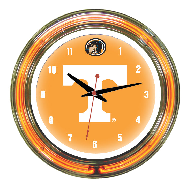 TENNESSEE NEON WALL CLOCK - 14'' ORANGE FACE / ORANGE NEON - TENNWC100-14