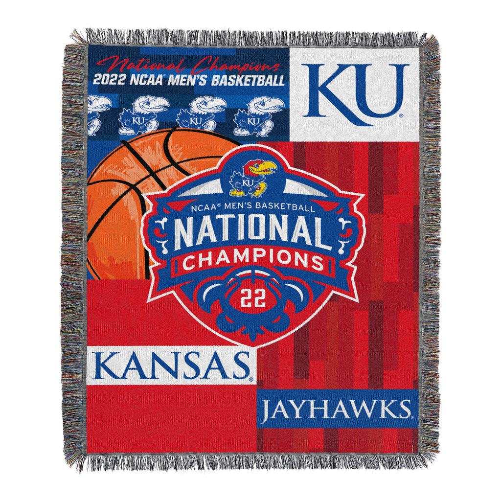 Kansas Jayhawks 2022 NCAA National Basketball Champions Woven Tapestry Throw Blanket - Northwest