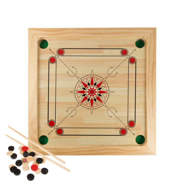 Hey Play 80-CROK Carrom Board Game Classic Strike & Pocket Table Game with Cue Sticks