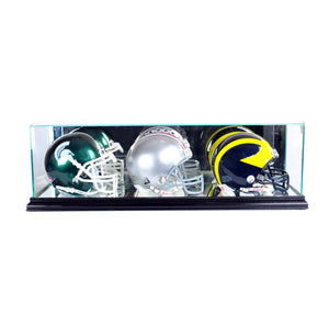 Triple Mini Football Helmet Display Case with Black Moulding