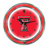 TEXAS TECH NEON WALL CLOCK - 14'' RED FACE / RED NEON - TXTNWC100-14