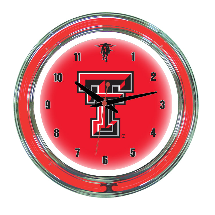 TEXAS TECH NEON WALL CLOCK - 14'' RED FACE / RED NEON - TXTNWC100-14