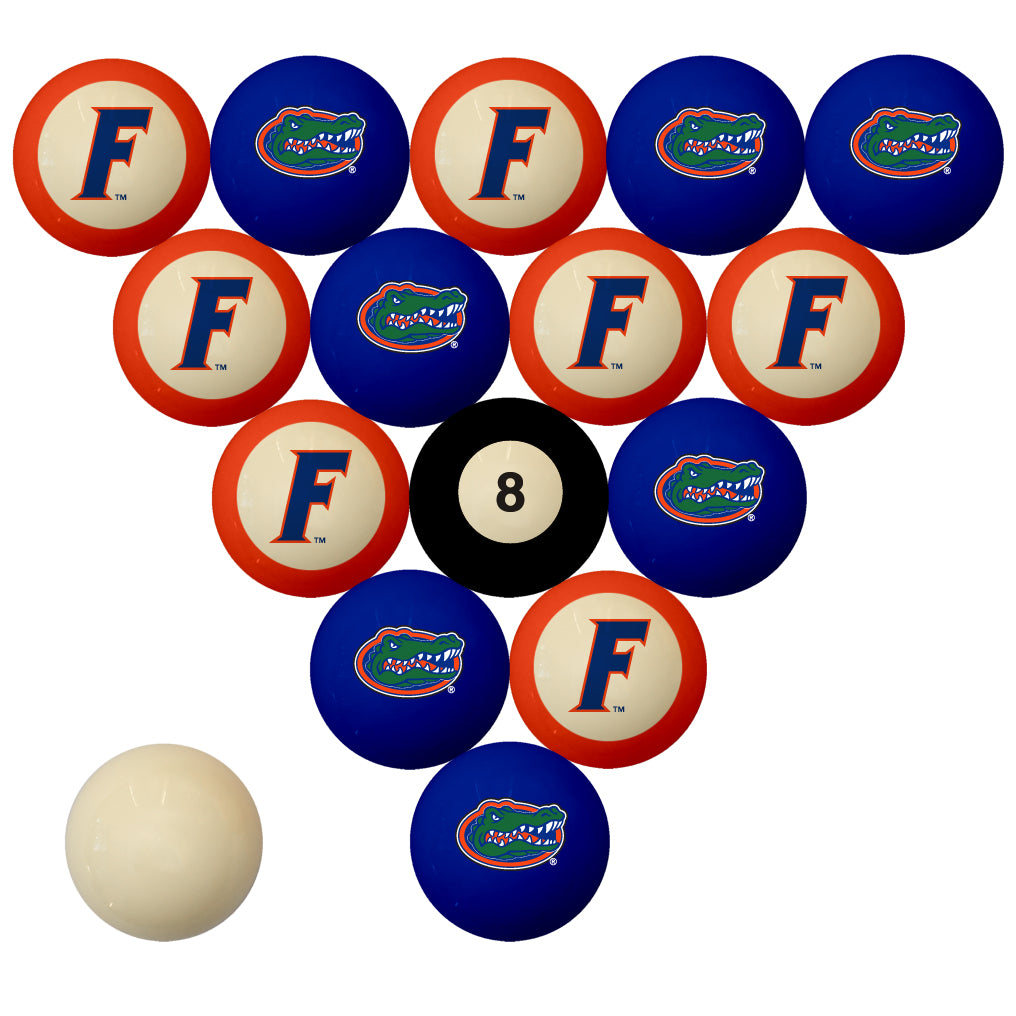 FLORIDA SCHOOL COLOR NUMBERED BILLIARD BALL SET BLUE SOLID/ORANGE STRIPE - UFLBBS300N