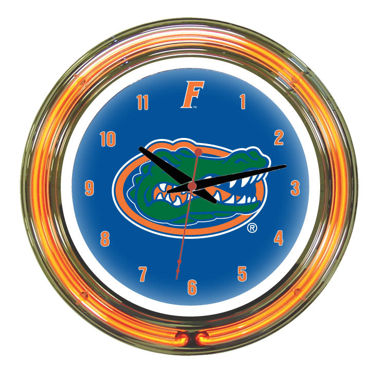 FLORIDA NEON WALL CLOCK - 14'' BLUE FACE / ORANGE NEON - UFLNWC100-14